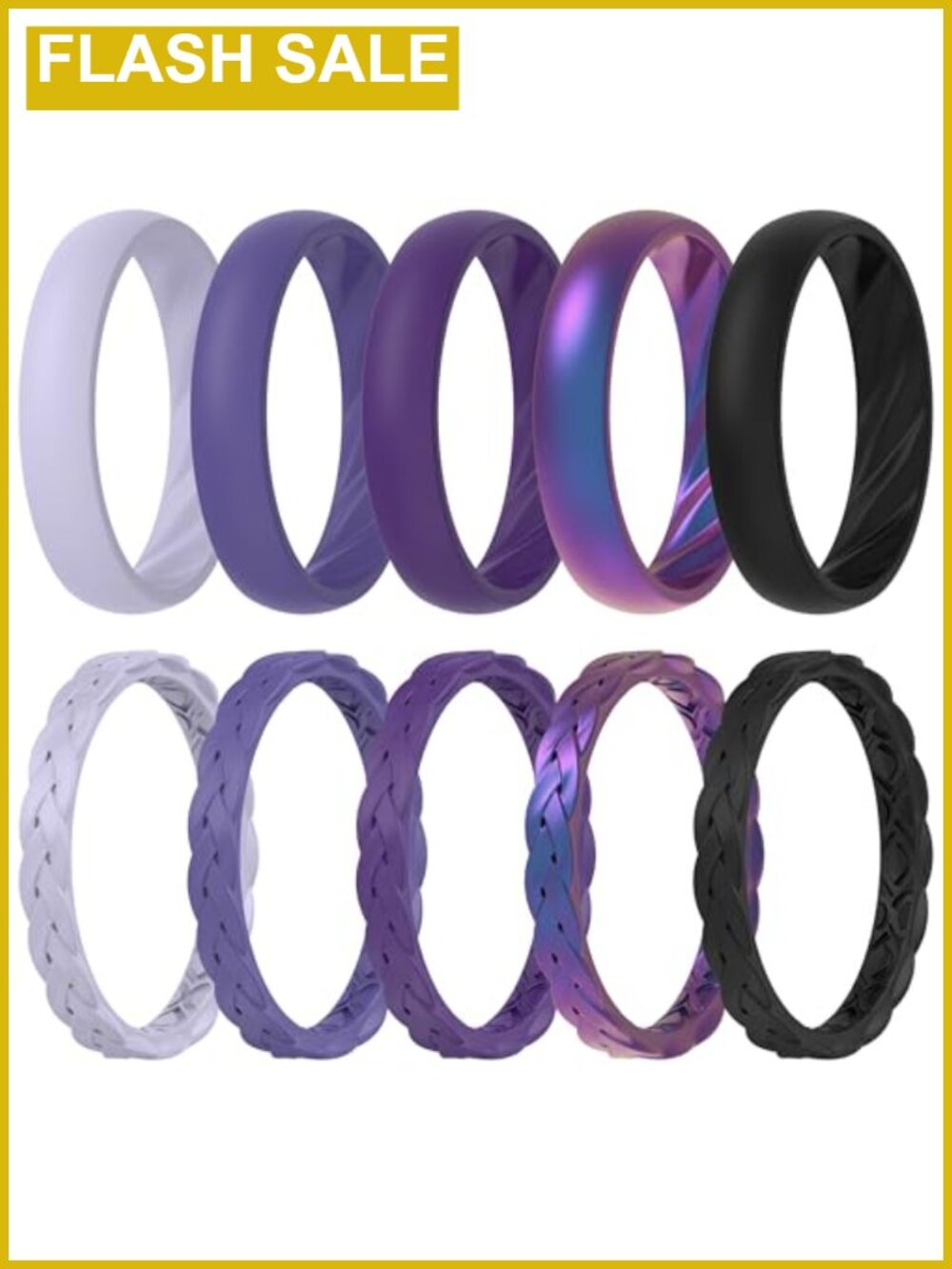 Silicone Rings for Her Women's Wedding Bands 10 Pack Hypoallergenic Flexible